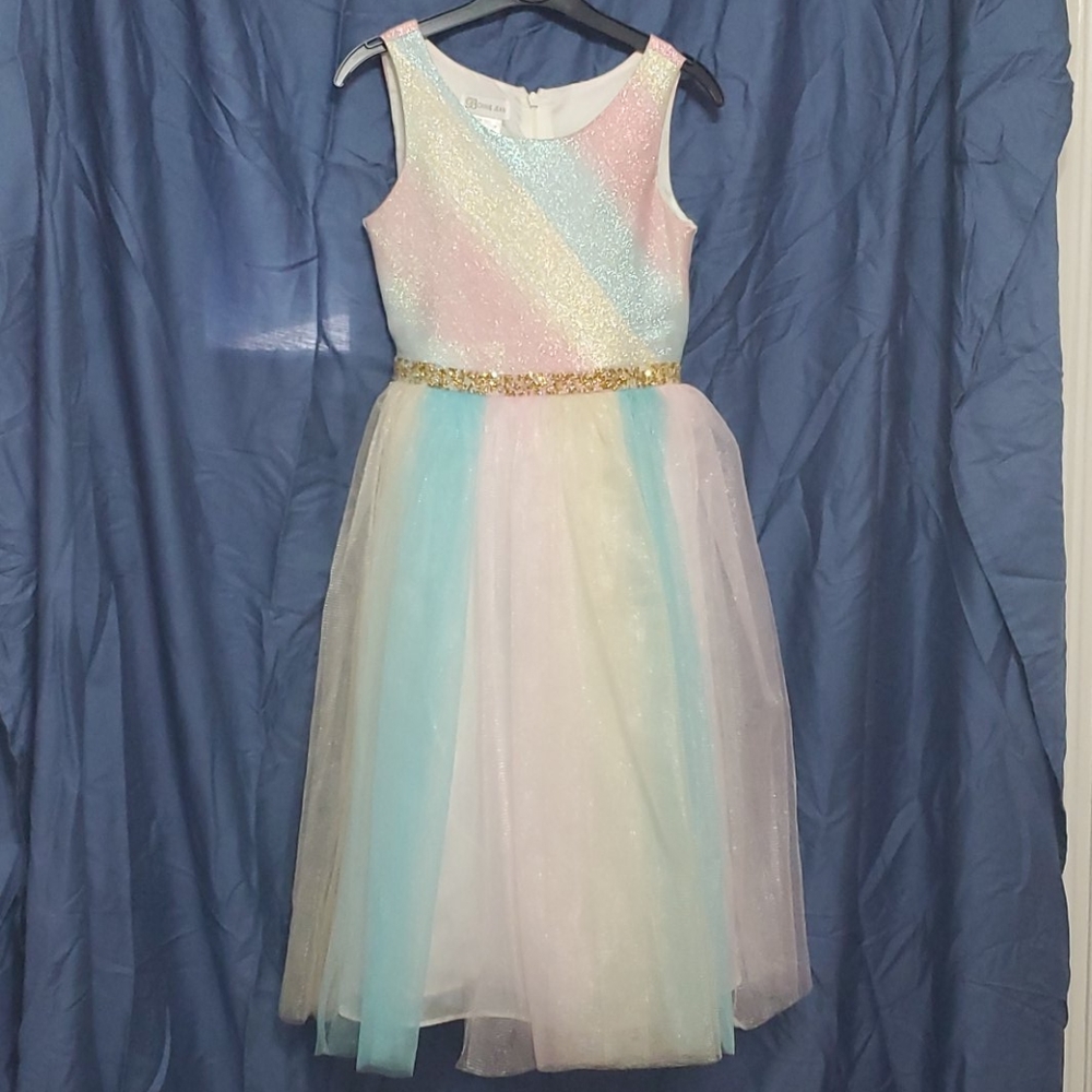Girls size 10 multi color glitter pastel dress